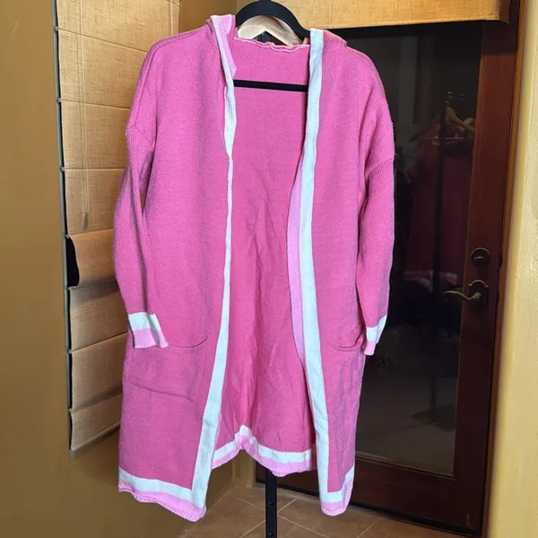 Vibrant Color Block Knit Long Cardigan - Soft & Oversized Size XL - Image 9