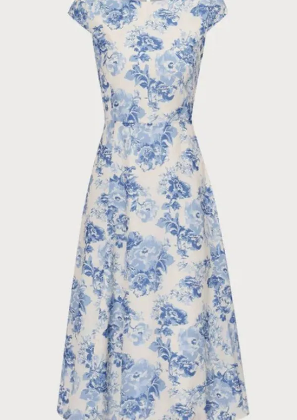 RIHOAS The Blue Round Neck Cap Sleeve Floral Midi Dress - Image 7