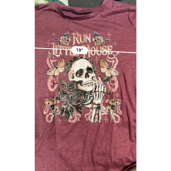 Run Little Mouse Skeleton Halloween Oversized T shirt Maroon Women’s S - Image 5