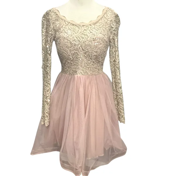 Y2K Sequin Hearts‎ Lace Tulle Dress Open Back Homecoming Party Juniors 1 Ballet - Image 3