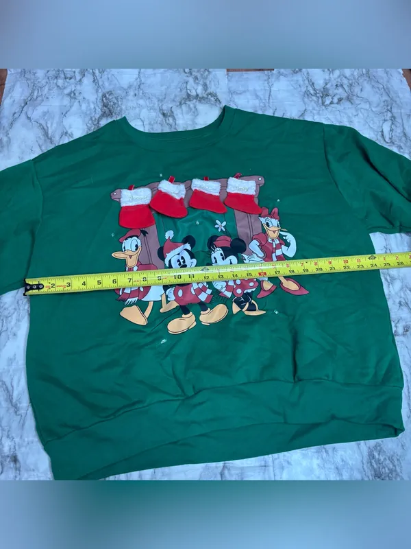 Disney Green Mickey Mouse ducks Graphic Sweatshirt winter Christmas stocking XXL - Image 5