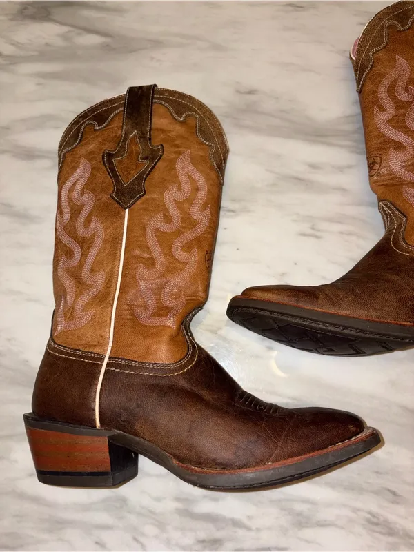 Ariat Quickdraw Western Boots Leather Pink Details Size 6.5 - Image 11