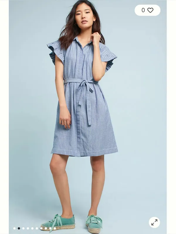 Anthropologie Isabella Sinclair Piper Blue White Stripe Ruffle Sleeve Dress Sz M - Image 3