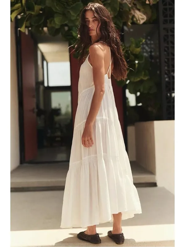 Free People Bohemian Ethereal Billowy Horizon Coast Maxi Dress White XL NWT - Image 4