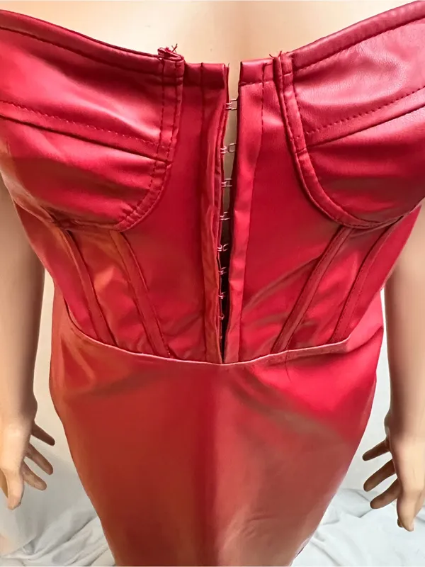 Silquee Red Faux Leather Corset Bustier Midi Dress Size Small - Image 3