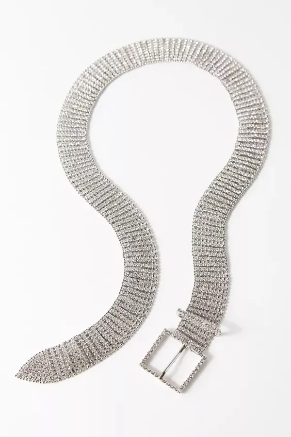 Urban Outfitters Glittery Sparkle Silver Zoe Statement Rhinestone Belt - Image 4