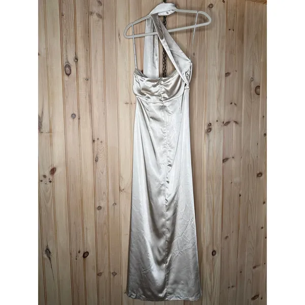 NWT Lulus Maritza Champagne Satin Sash Tulip Maxi Dress Wedding Party Holiday M - Image 5