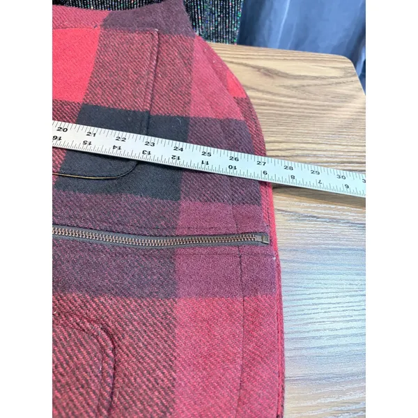 Woolrich Buffalo Plaid Wool Blend Zip Vest Red Black Women's L - Image 12