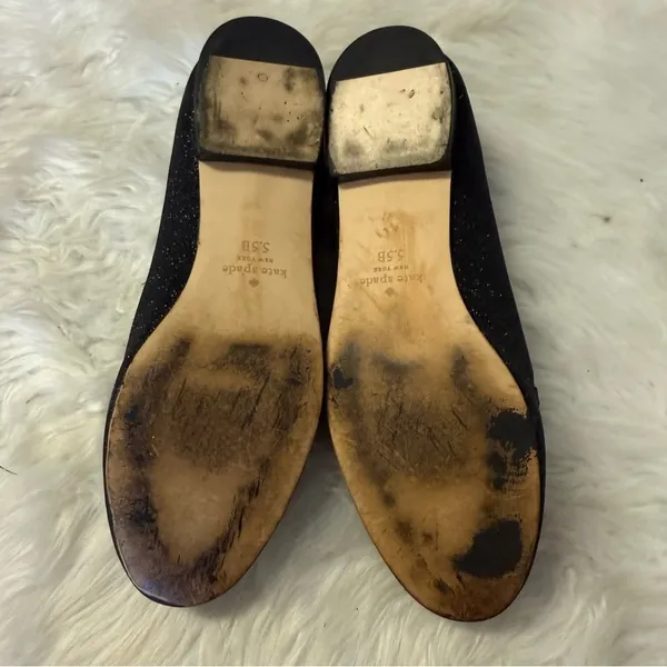 Kate Spade New York Black Glitter Loafers Flats Bow Charm Size 5.5B - Image 6