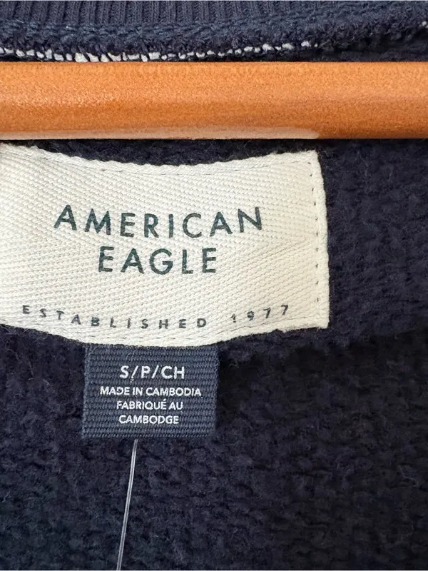 American Eagle Navy Cropped Cardigan Sweater White Trim Button Front Preppy S - Image 5