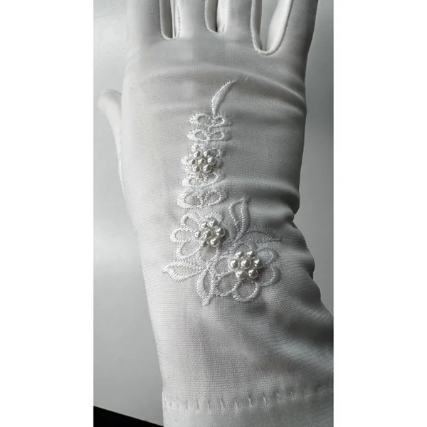 Vintage 1980s White/Ivory Unbranded Satin Beaded Floral Gloves XS S - Image 14