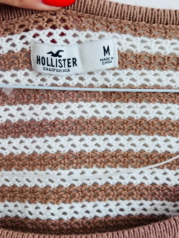 Hollister Brown Crochet Stripe Bell Sleeve Crop Top • 70s Y2K - Image 3