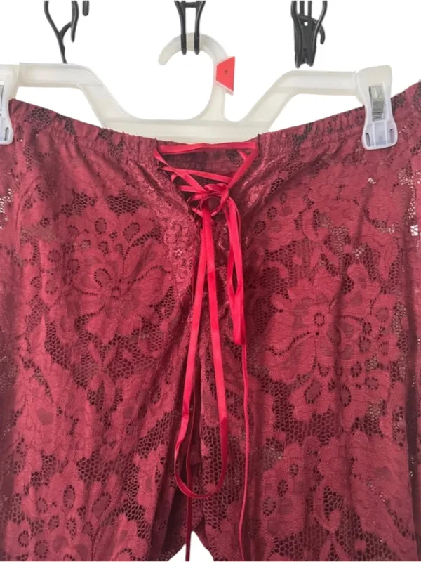 ROMWE Burgundy Grunge Fairy Sheer Lace Ruffled Bell Bottom Bloomer Pants cropped - Image 7