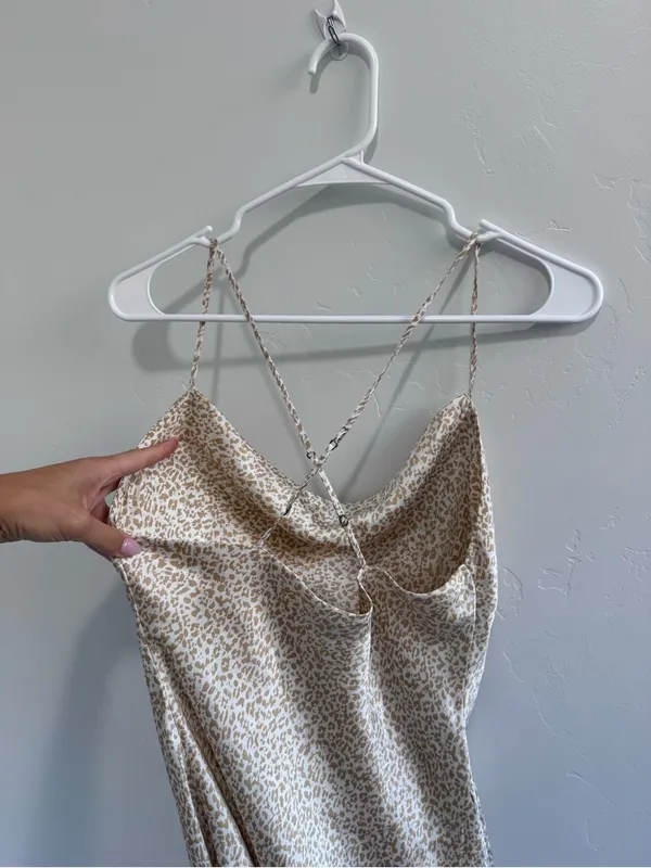 Abercrombie & Fitch White Tan Cheetah Print Slip Dress Small - Image 4