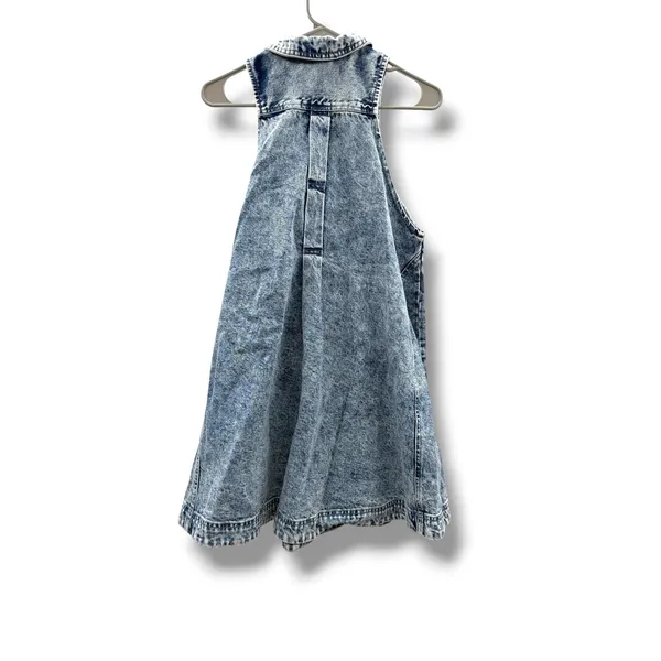 Free People‎ Katie Denim Mini Dress Small Acid Wash Halter Button Front Boho - Image 4