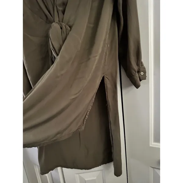 English Factory XS Olive Green Tie Front Long Sleeve Shirt Dress‎ Casual - Image 4