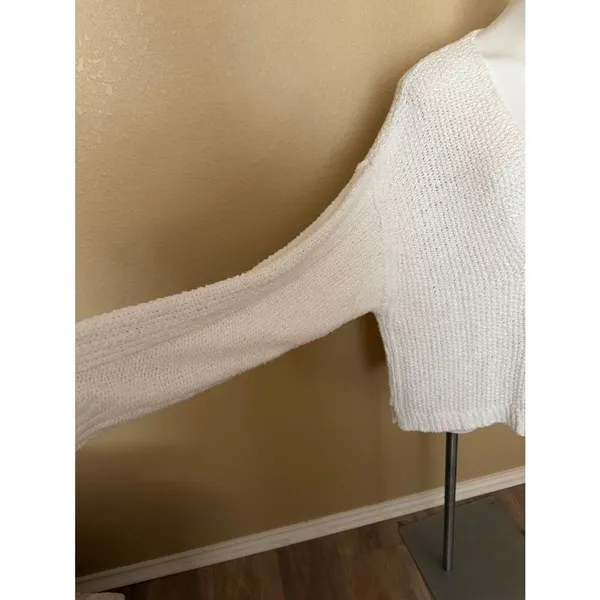 Free People Cream V-Neck Knit Cotton Sweater - Image 2