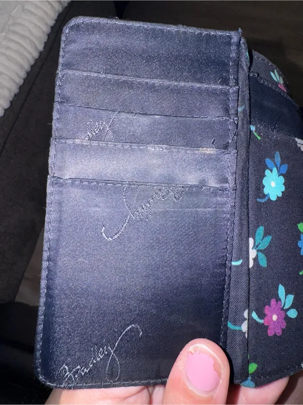 Vera Bradley Black Quilted Wallet with Multicolor Floral Leaves - Image 5