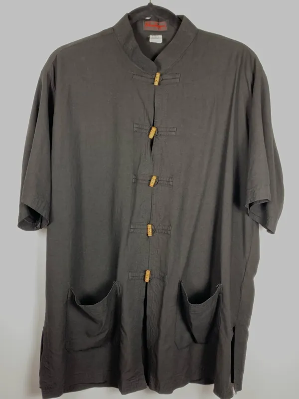 Silver Dragon Womens L Black Silk Linen Jacket Mandarin Collar Frog Toggles - Image 3