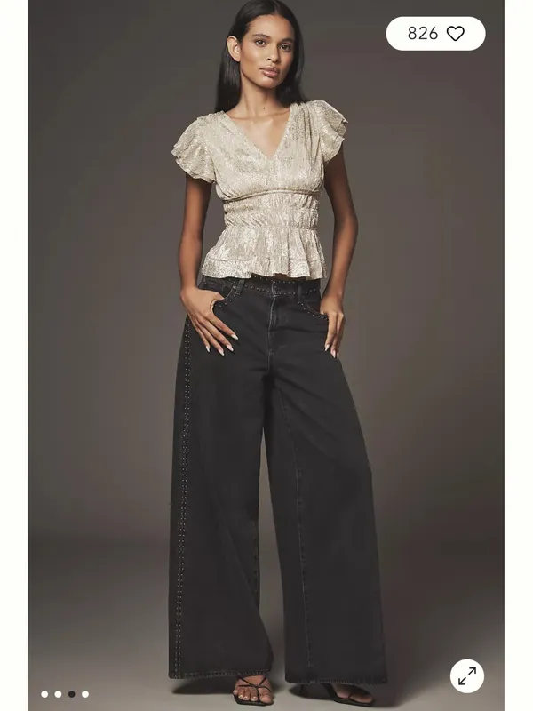 Anthropologie Smocked Metallic Gold Short-Sleeve Top - Image 5