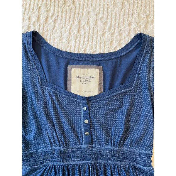 Abercrombie & Fitch Y2K Babydoll Top Henley 3/4 Sleeve Navy Size Large Vintage - Image 2