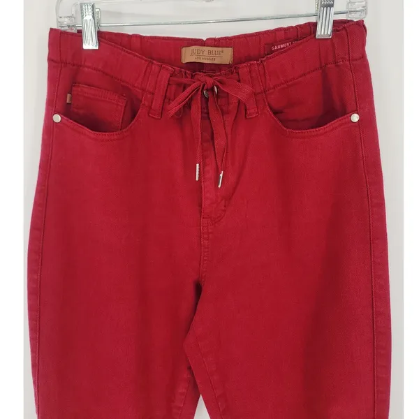 Judy Blue Garment Dyed Red Drawstring Skinny Jeans Size 7/28 - Image 4