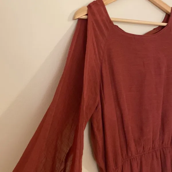 Joyfolie Dress Mauve Pink High Low Long Sleeve Ruffle Cut Out Maxi Size Medium - Image 4