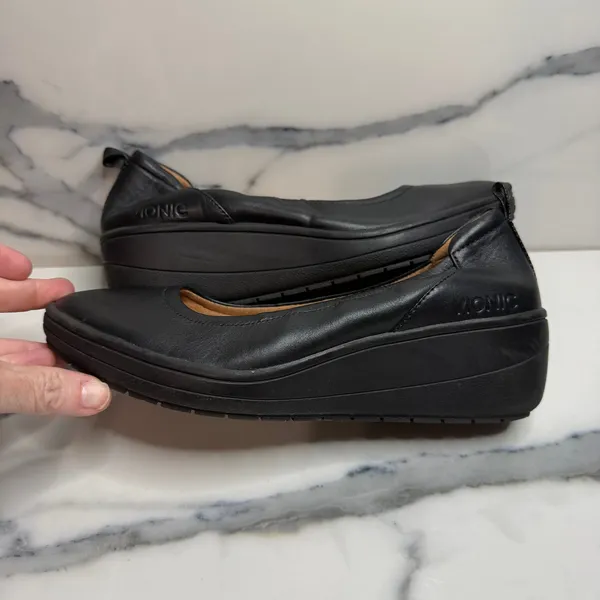 Vionic Women's Black Leather Jacey Wedge Slip-On Comfort Shoes Sz 7 Minimalist - Image 6