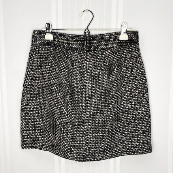 LOFT Petites Tweed Mini Skirt Double Front Patch Pockets Sparkly 8P Black White - Image 10