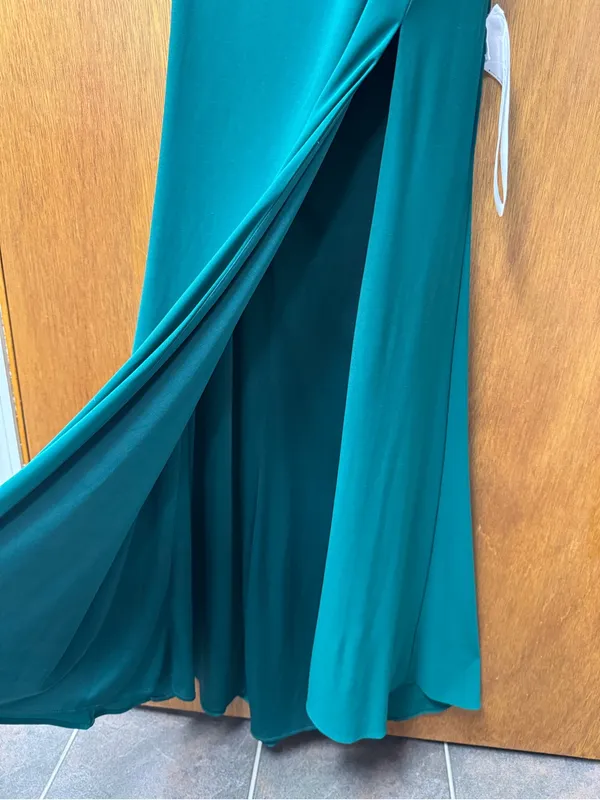 Ieena for Mac Duggal Jersey One Shoulder Draped Back Gown Dress Emerald Green 6 - Image 8