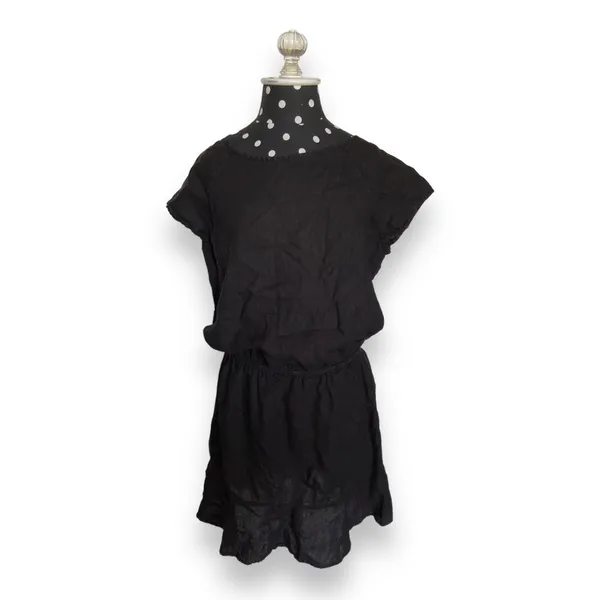 Joie Quora Black Linen Blouson Mini Dress‎ Womens Medium Cap Sleeve Ruffle Hem - Image 3