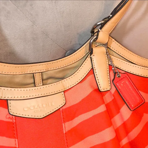 Coach Signature Devin Shoulder Bag Stripe Orange Zebra Print - Image 2