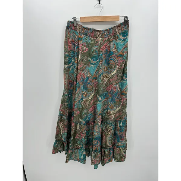 Catherine Malandrino‎ Womens Paisley Satin Maxi Skirt Size L Boho Gypsy Hippie - Image 2