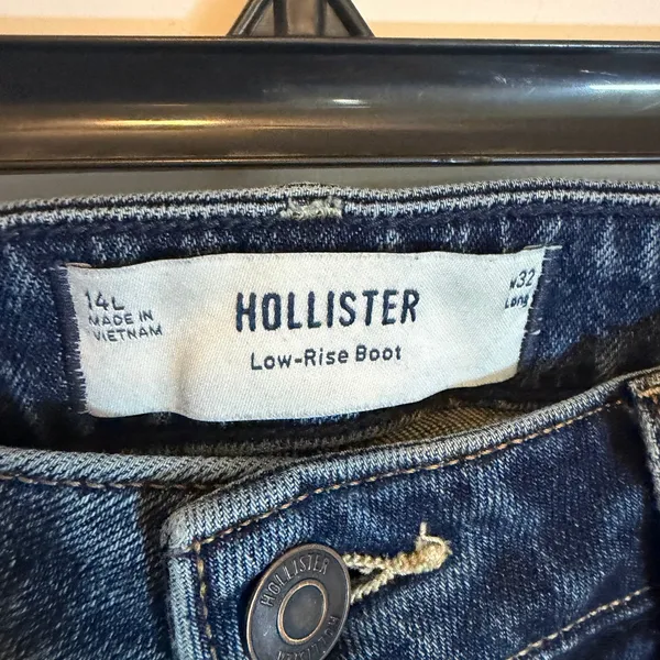 Hollister Low Rise Boot Cut Jeans Dark Wash Blue Womens 32 Long Floral Pockets - Image 4
