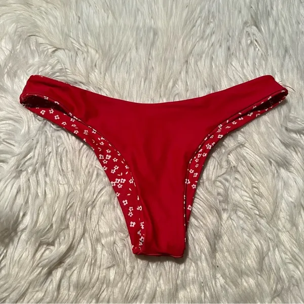 Women's Reversible Bikini Bottom Red White Ditsy Floral High Cut High Waist‎ - Image 8