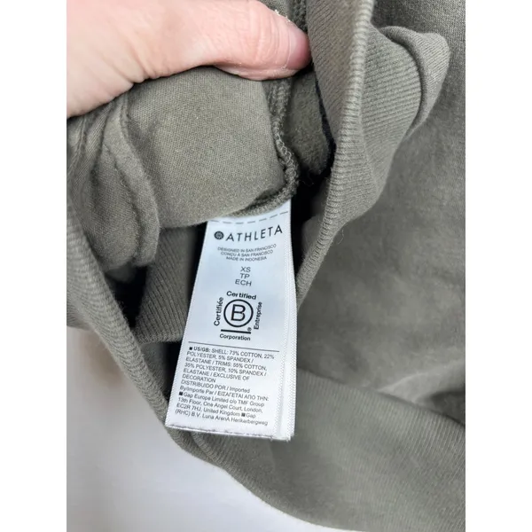 Athleta Sweatshirt XS Retro Plush Quarter Zip Olive Green Oversized Collar - Image 7