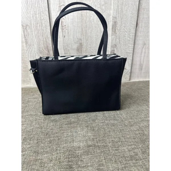 Small Black Handbag Crossbody With Zebra Stripe Interior & Removable Strap - Image 3