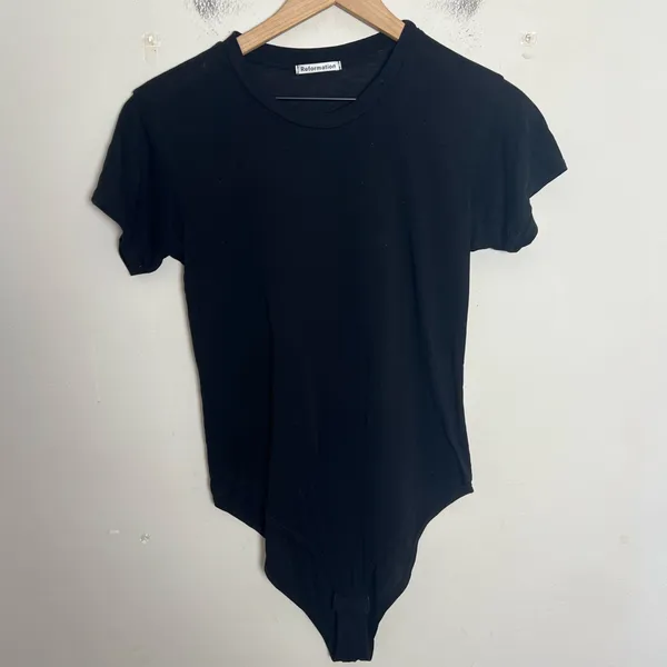 REFORMATION- Racquel Bodysuit Black Short Sleeve Size M - Image 3