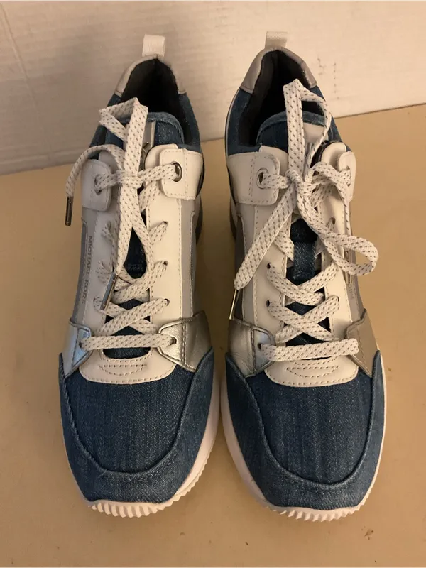 Michael Kors women denim and White leather platform Georgie trainer sneakers 7 - Image 10