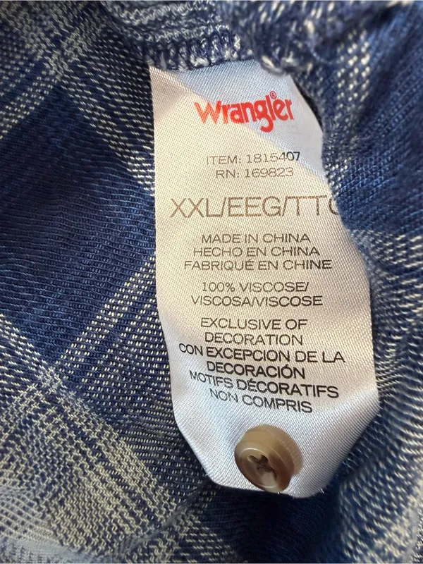 Wrangler Babydoll Plaid Blue White Western Shirt Popover V-Neck Flannel XXL‎ - Image 8
