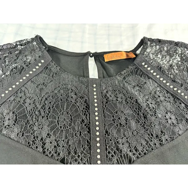 Belldini Black Lace & Rhinestone Flutter Sleeve Top - Size 2X - Image 6