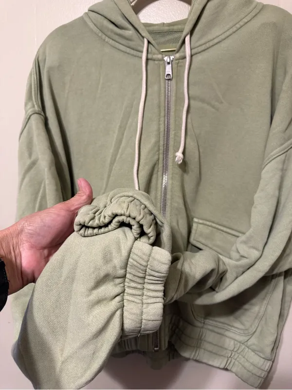 aerie Olive Green Zip Front Hooded Bomber Jacket - Image 3