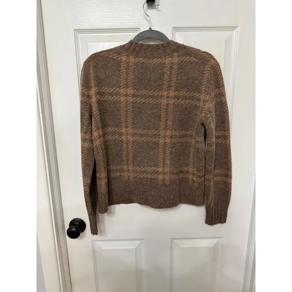 Everlane Alpaca Plaid‎ Crewneck Sweater Brown Tan Wool Blend Small S - Image 5