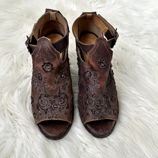 Farylrobin Lorna Embroidered Leather Open Toe Bootie Sz 7.5 - Image 2