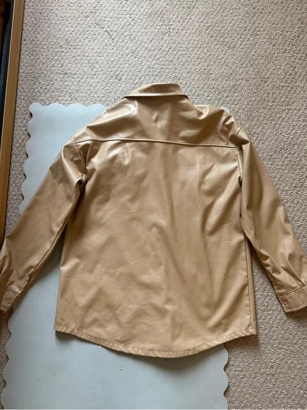 Amazon Faux Leather Button-Down Shirt Jacket in Camel - Image 3