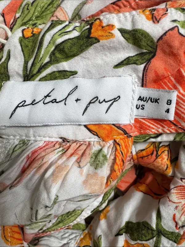 Petal&Pup Floral Halter Maxi Dress in White with Orange & Green Size 4 - Image 13