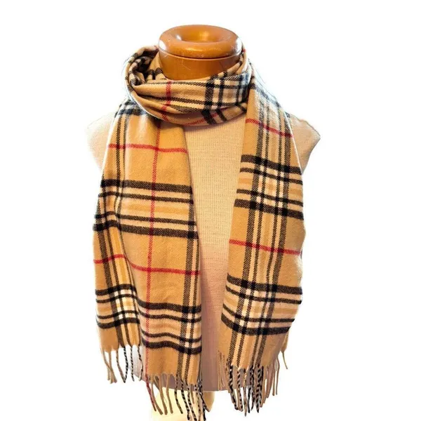 plaid winter Scarf Beige Tartan Plaid 70" x 12" Unisex - Image 7