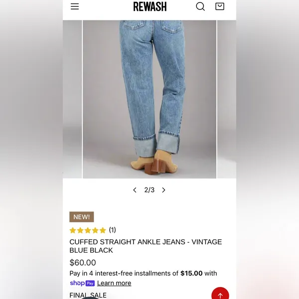 Rewash High Rise Cuffed Straight Ankle Jeans -Vintage Blue Black - Image 2