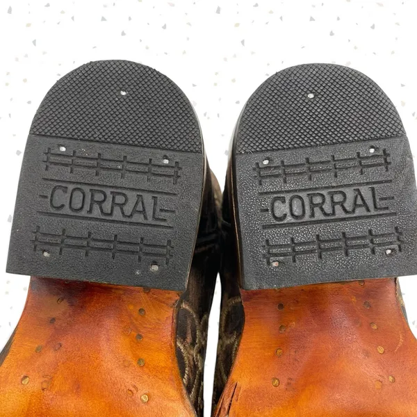 Corral Boots Brown Tan Embroidered Square Toe Western Cowboy Roper Rodeo Size 6 - Image 12