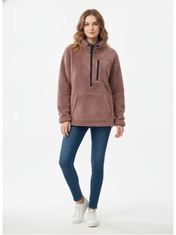 PINK Victoria's Secret Sherpa Teddy Half Zip Pullover Jacket In Rose Size XL - Image 2
